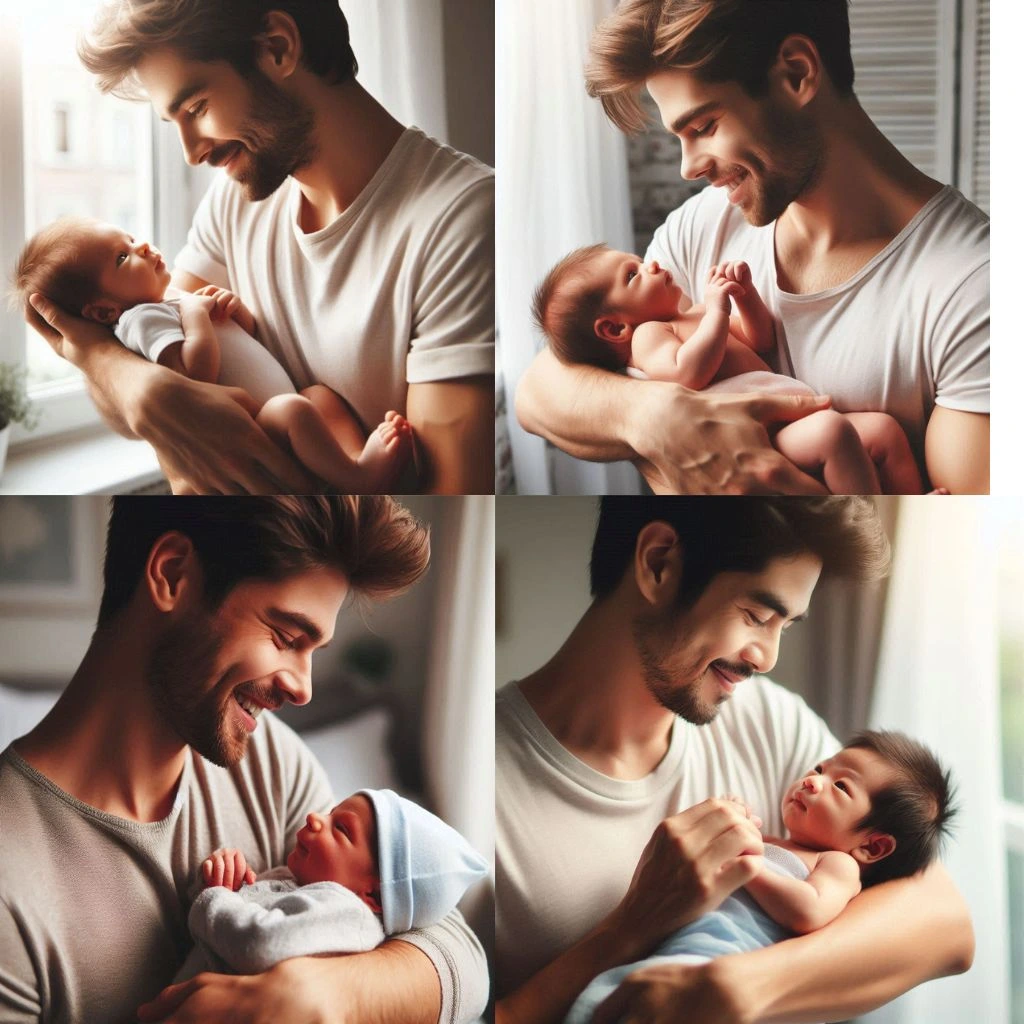 dad and baby pose for newborn photography at blessed-cute-babies