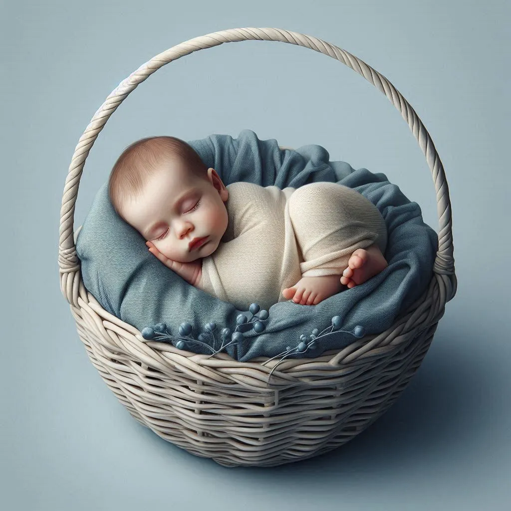 round prop newborn photography baby in basket at blessed-cute-babies