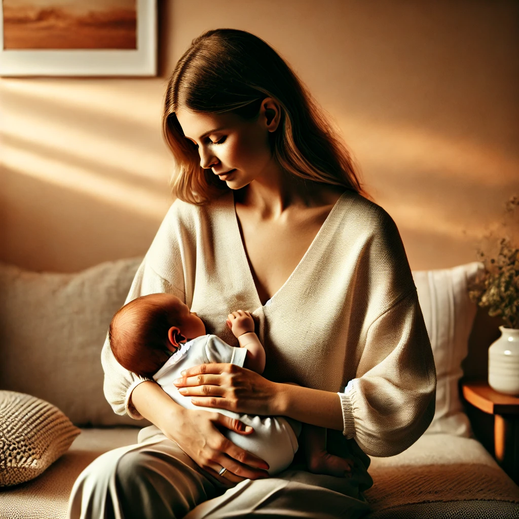 newborn stage of a mother breastfeeding her baby