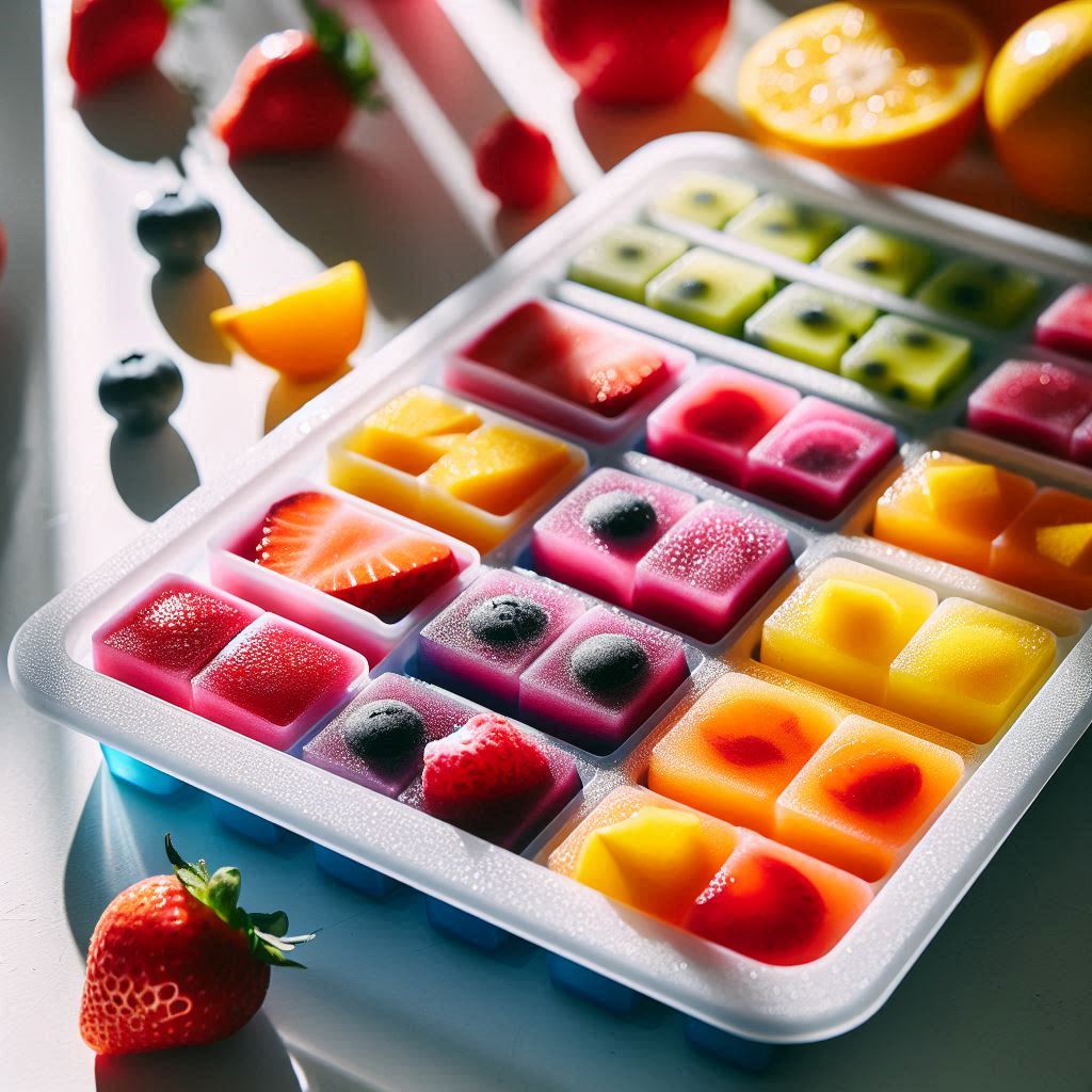 Ice cube trays filled with purée.