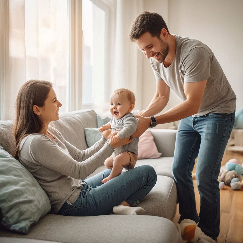 Parents playing with their baby