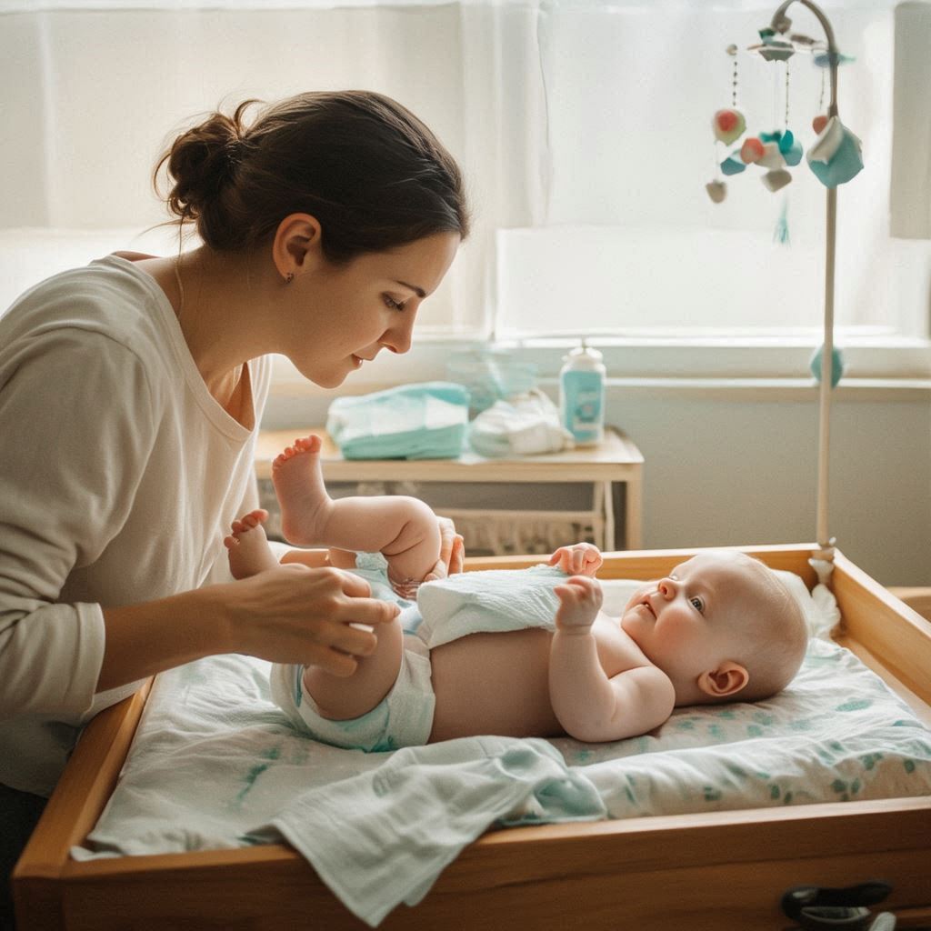 Changing a newborn diaper