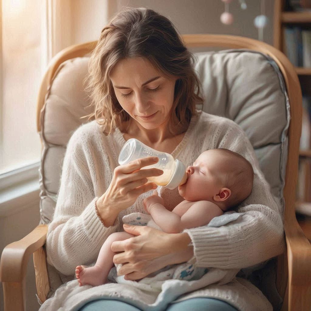 Mom feeding her baby with spoon