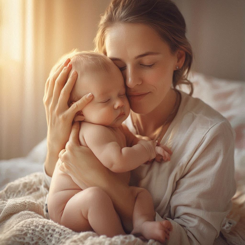 mother cuddling her baby