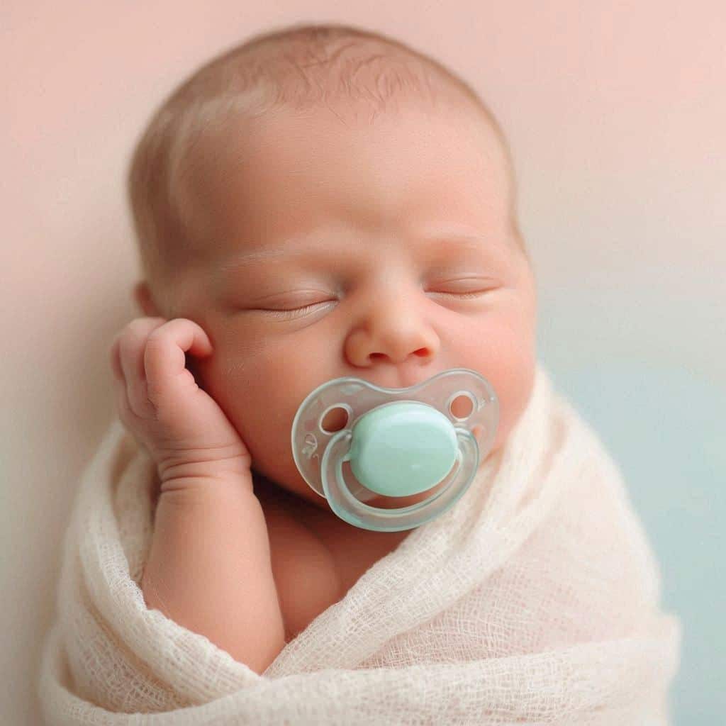 a newborn pacifier using a pacifier – soft pastel background..... Newborn Stage